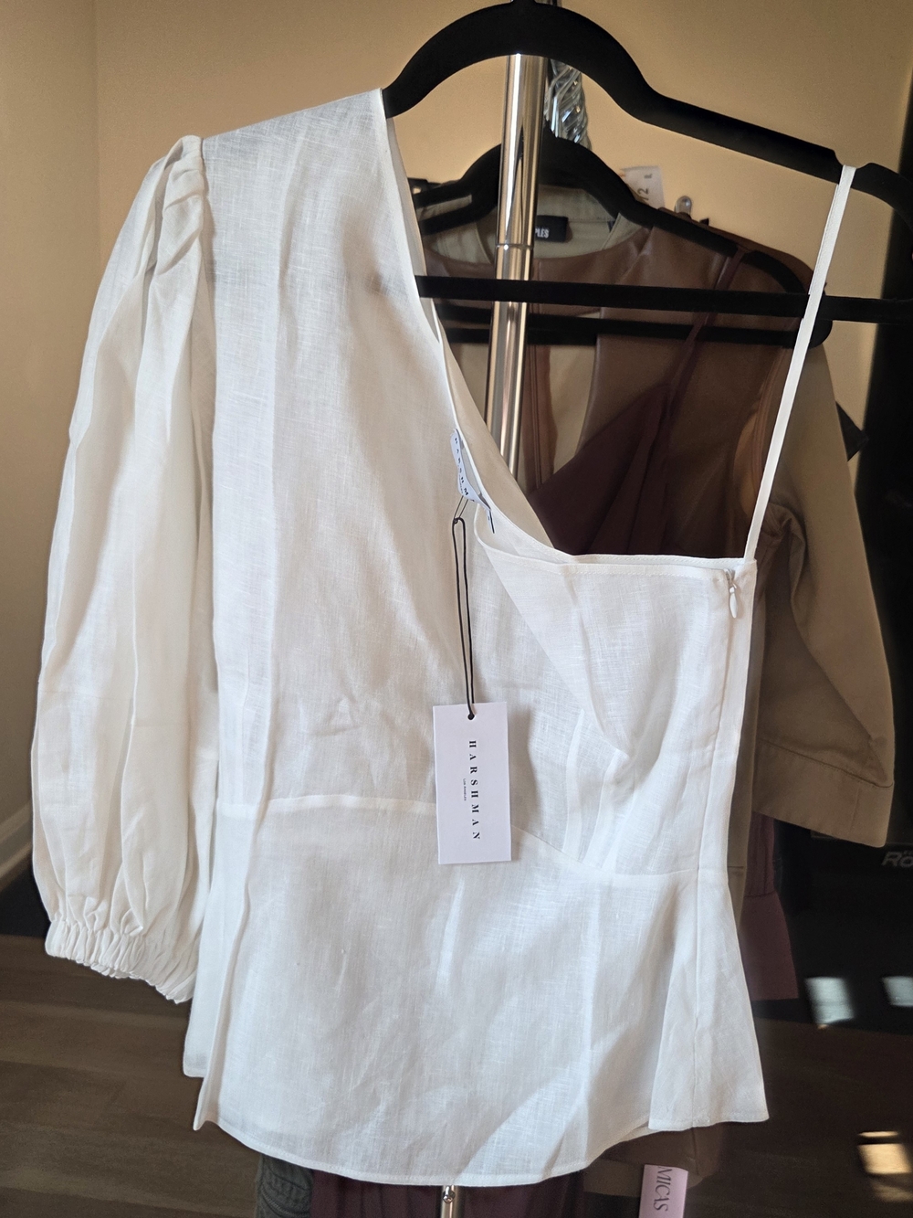Asymmetric One-Shoulder White Linen Top